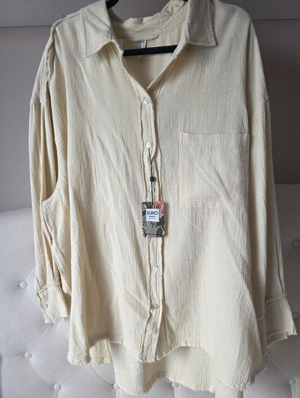 NWT Sz 2x Cream 100% Cotton Gauze Longsleeve Button Up Shirt